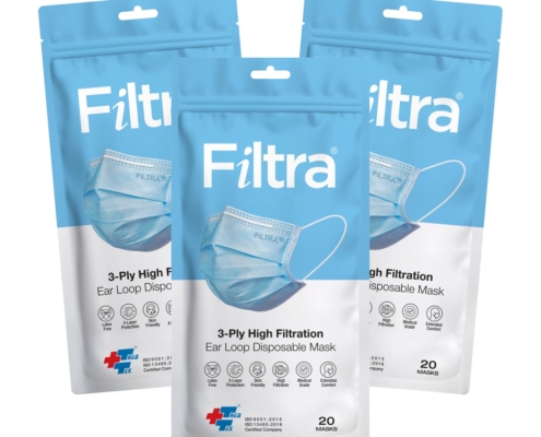 3-Ply Ear Loop Blue Pouch Pack of 3